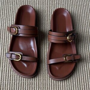 Zara Brown Sandals with Gold Buckles